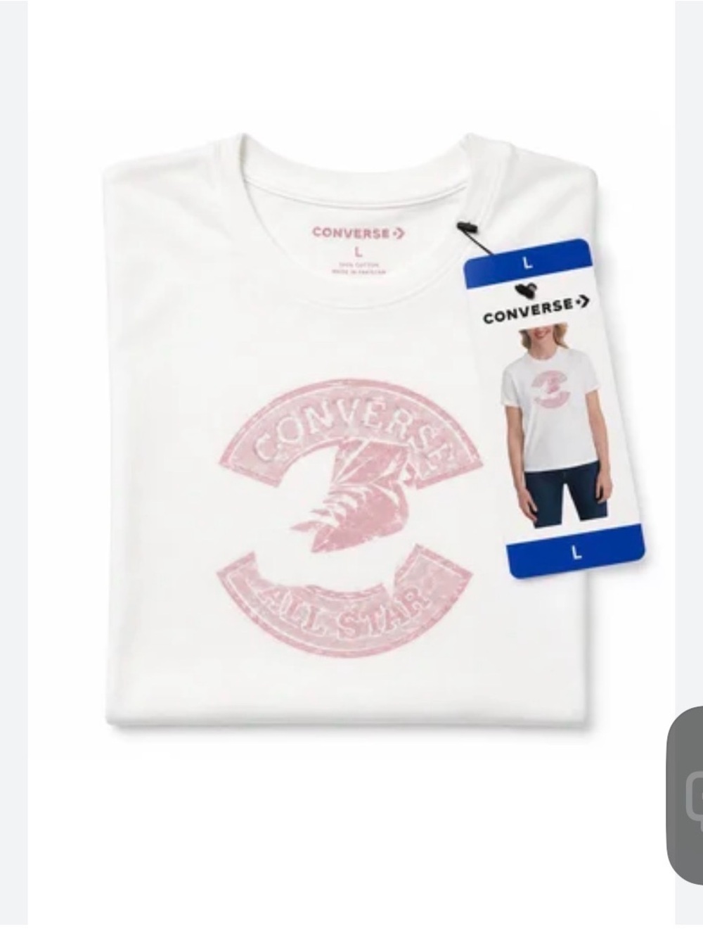 Converse White Short Sleeve Tee with Pink Distressed Logo